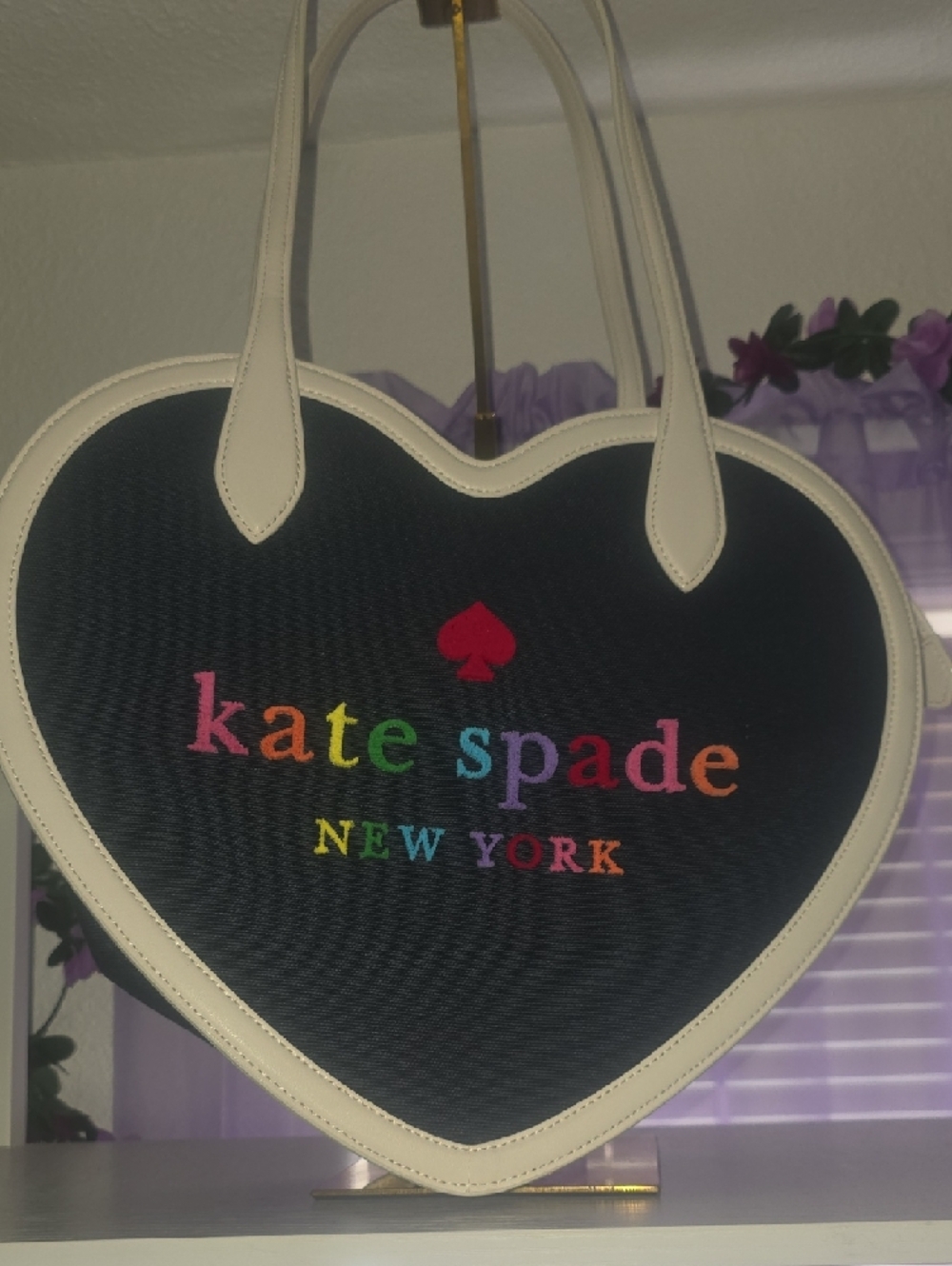 Kate Spade Dark Blue Denim Heart Tote W/ Pride Collection Multi Logo (NWT)💗🌈💙 - Picture 3 of 9